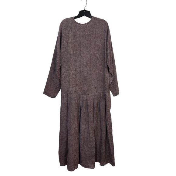 Flax by Angelheart Women's Vintage Drop Waist 100% Linen Stripe Maxi Dress - L - Picture 7 of 7